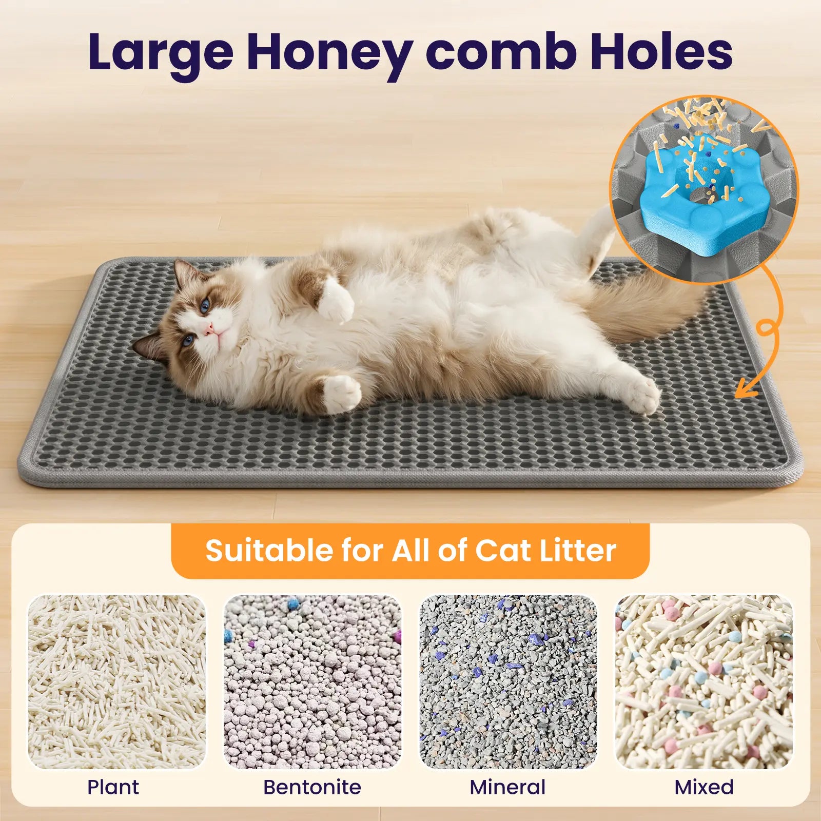Easy-Clean Cat Litter Trapping Mat | Waterproof & Urine-Proof Floor Protection, 22X16 Inch, Grey Non-Slip Mat#Summervibes #Petlovers
