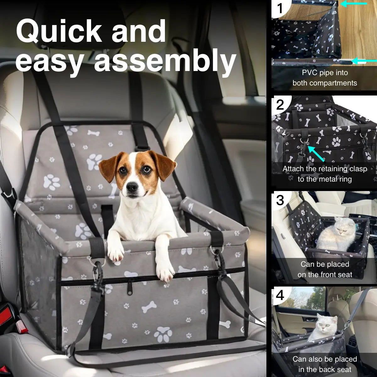 Ultimate Pet Car Seat – Foldable Safety Booster for Cats & Dogs | Spacious, Breathable, and Easy to Clean | Perfect for Front & Back Seats, Quick Assembly!