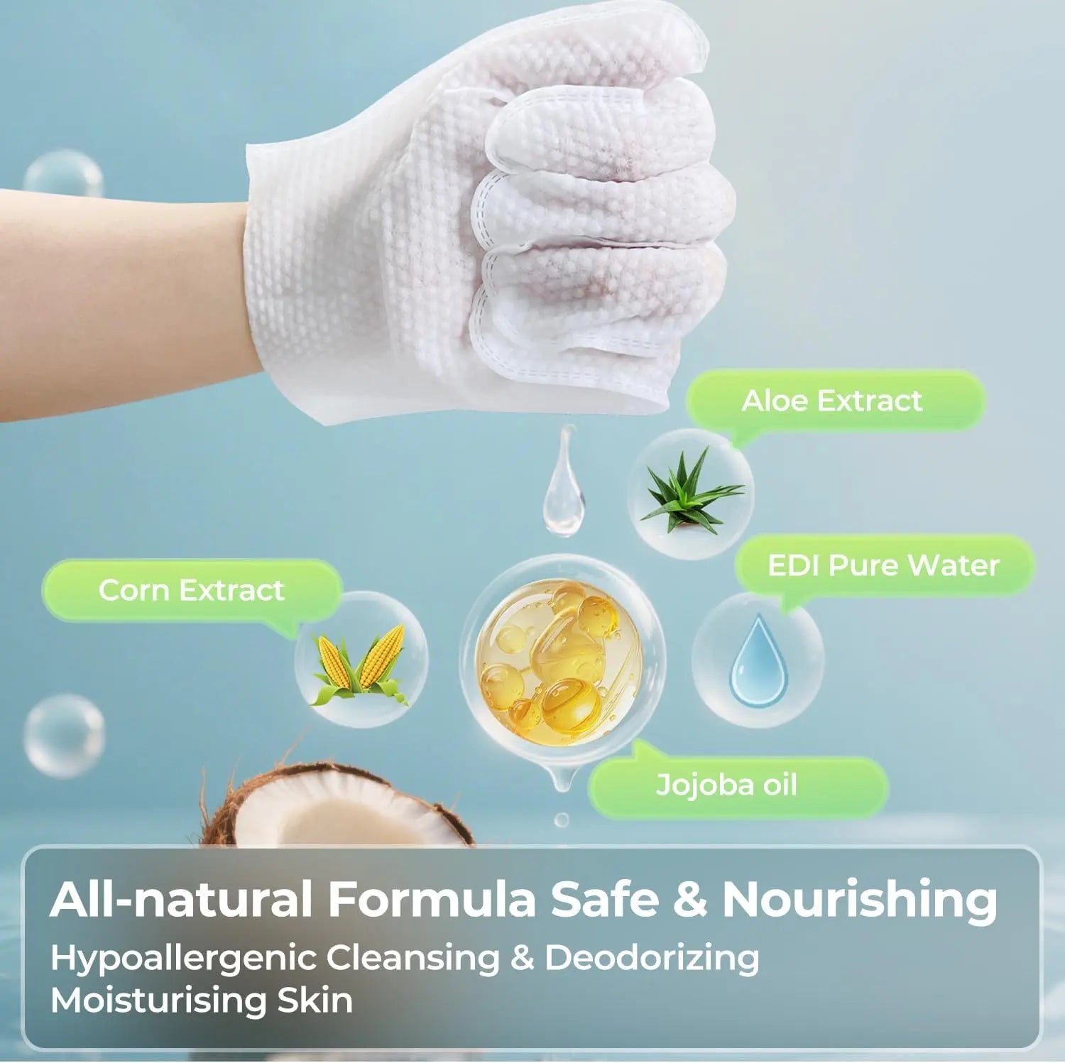Pet Grooming Gloves and Wipes for Dogs and Cats - Moisturizing, Hypoallergenic, Rinse-Free Cleaning and Deodorizing Solution (6 PCS)