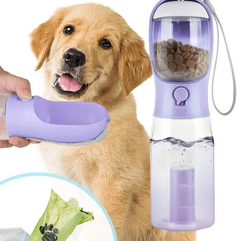 Ultimate 3-in-1 Portable Water Bottle for Dogs - Travel Bowl, Treat Container & Poop Bag Holder - Perfect for Summer Adventures with Large Dogs - Blue, 20Oz