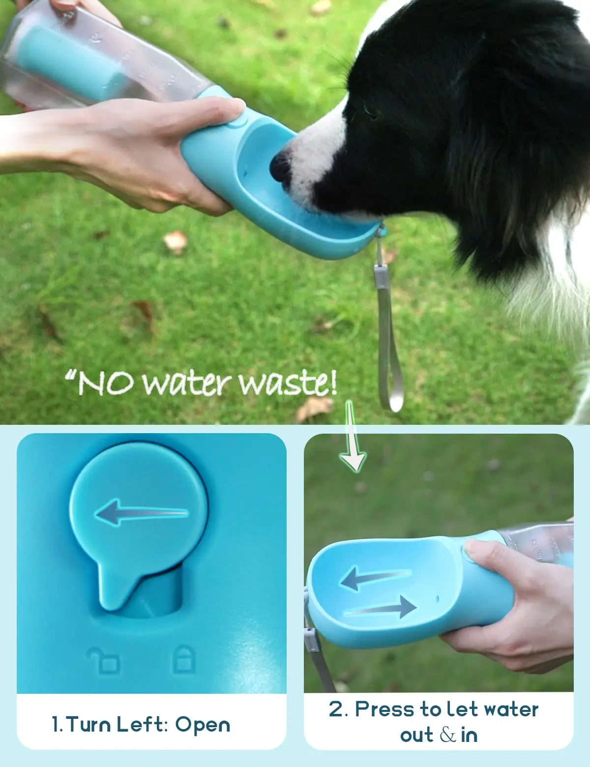 Ultimate 3-in-1 Portable Water Bottle for Dogs - Travel Bowl, Treat Container & Poop Bag Holder - Perfect for Summer Adventures with Large Dogs - Blue, 20Oz