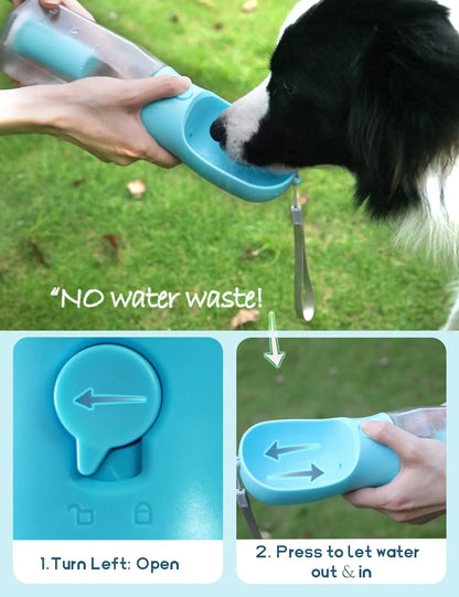 Ultimate 3-in-1 Portable Water Bottle for Dogs - Travel Bowl, Treat Container & Poop Bag Holder - Perfect for Summer Adventures with Large Dogs - Blue, 20Oz
