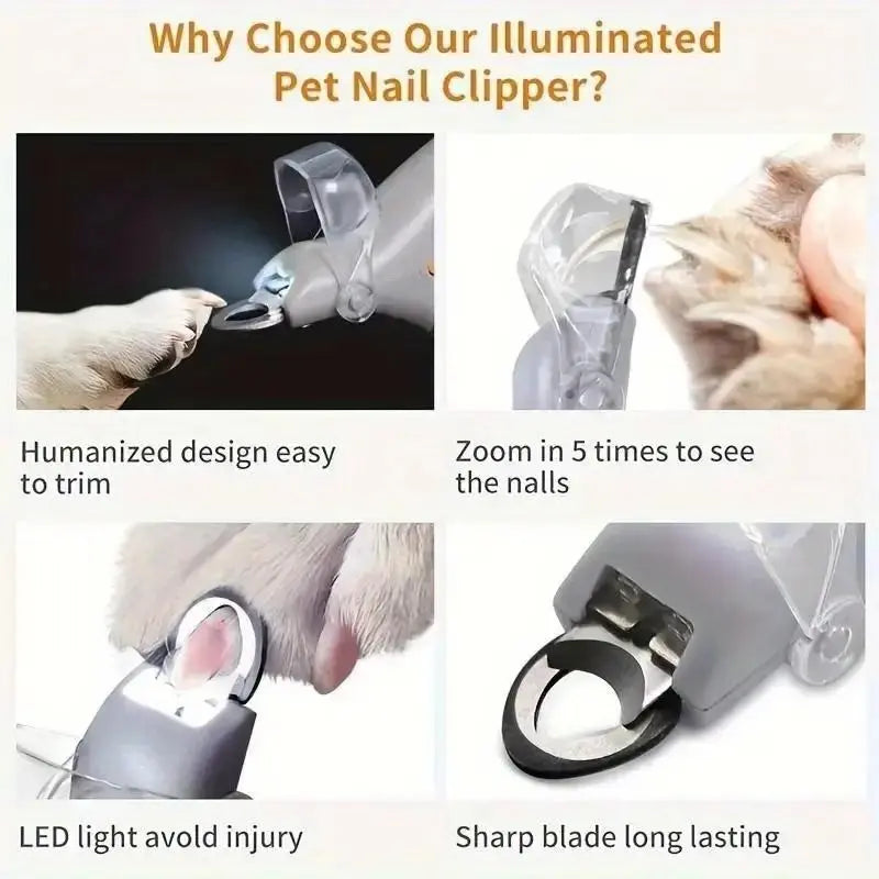Ecmikk-4-In-1 All-In-One Pet Grooming Tool: LED Nail Clipper, Quiet Nail Catcher, Sharp Blade, Nail File & Safety Guard for Stress-Free Trimming Electric Dual-Purpose Set Silent Ultra-Quiet Trimmer,Contains Safety Insulating Card