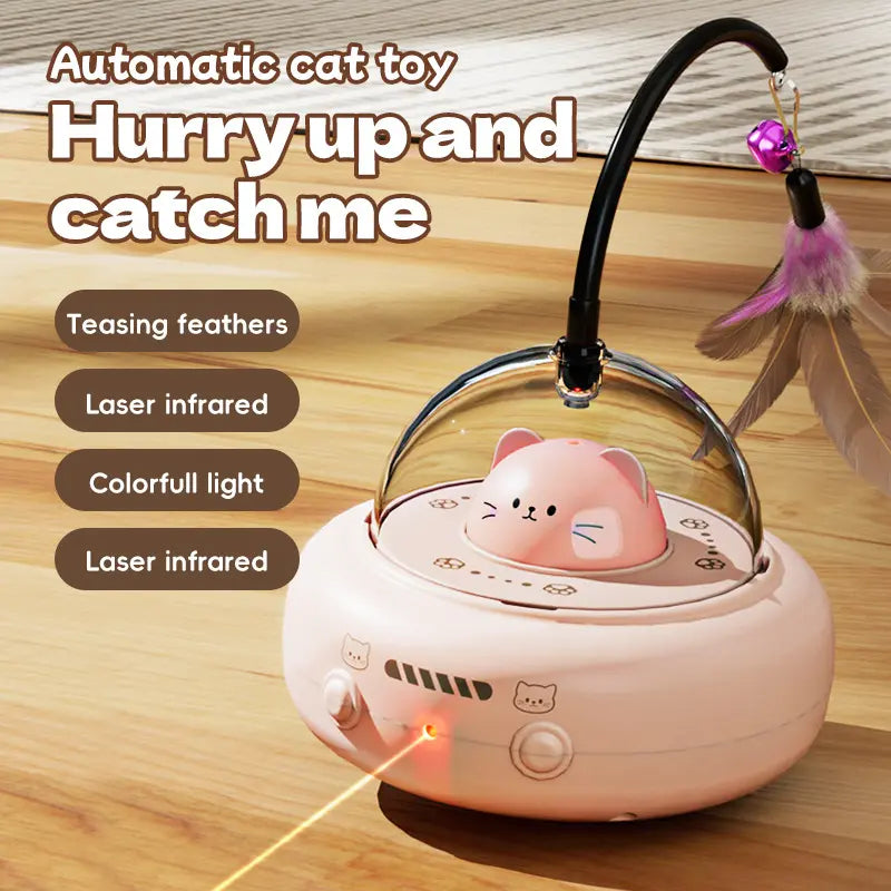 Engaging Automatic Cat Teaser Toy with Laser & Feather – Keep Your Kitten Entertained & Boredom-Free!