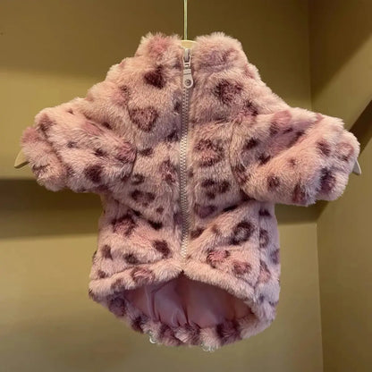Chic Monogram Faux Fur Dog Coat - Stylish Designer Jacket for Small Dogs & Puppies