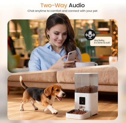 Smart Automatic Pet Feeder with HD Camera, 5G Wifi App Control, Two-Way Audio, Night Vision & Portion Scheduling for Cats & Dogs, Stainless Steel Bowl