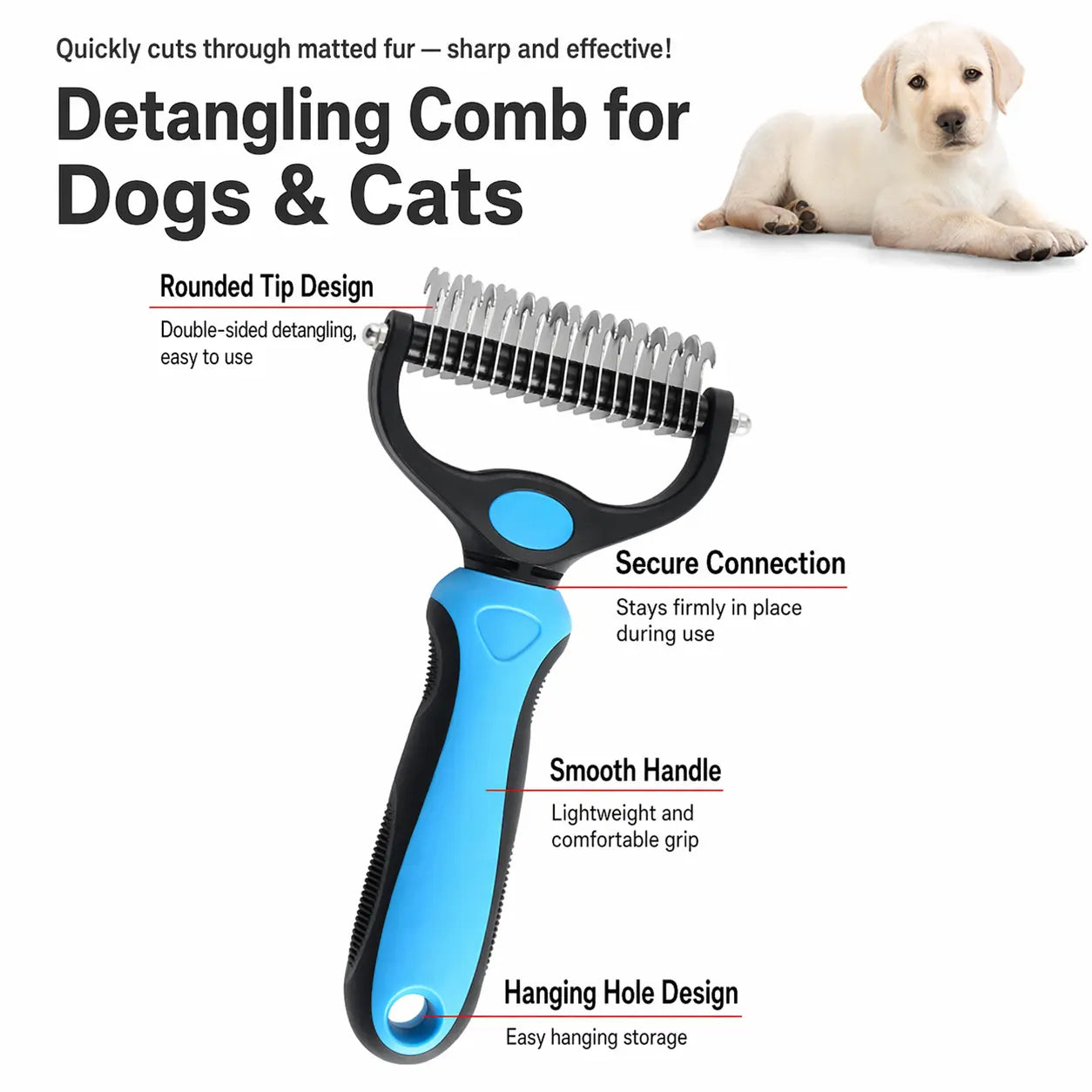 Double-Sided Multi-Tooth Pet Grooming Comb for Dogs and Cats - Painless Undercoat Hair Removal Tool