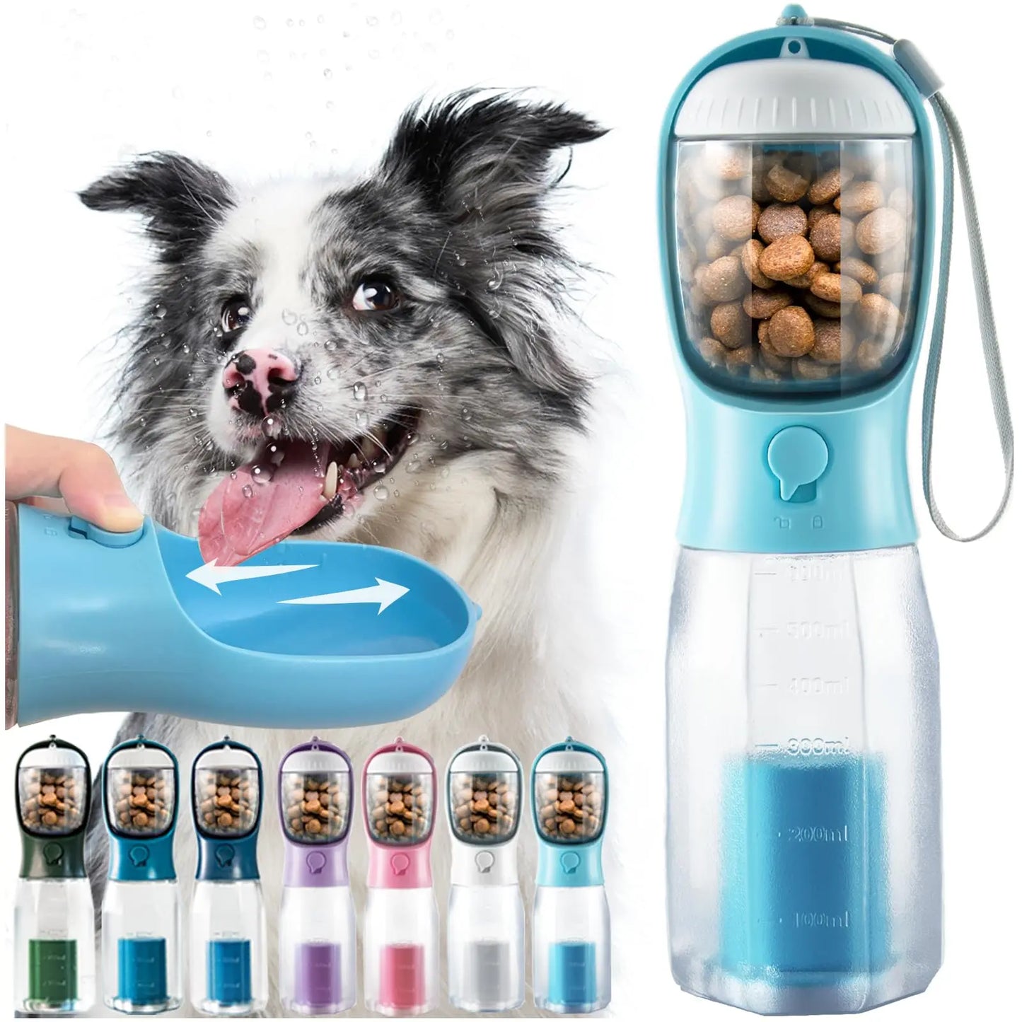 Ultimate 3-in-1 Portable Water Bottle for Dogs - Travel Bowl, Treat Container & Poop Bag Holder - Perfect for Summer Adventures with Large Dogs - Blue, 20Oz