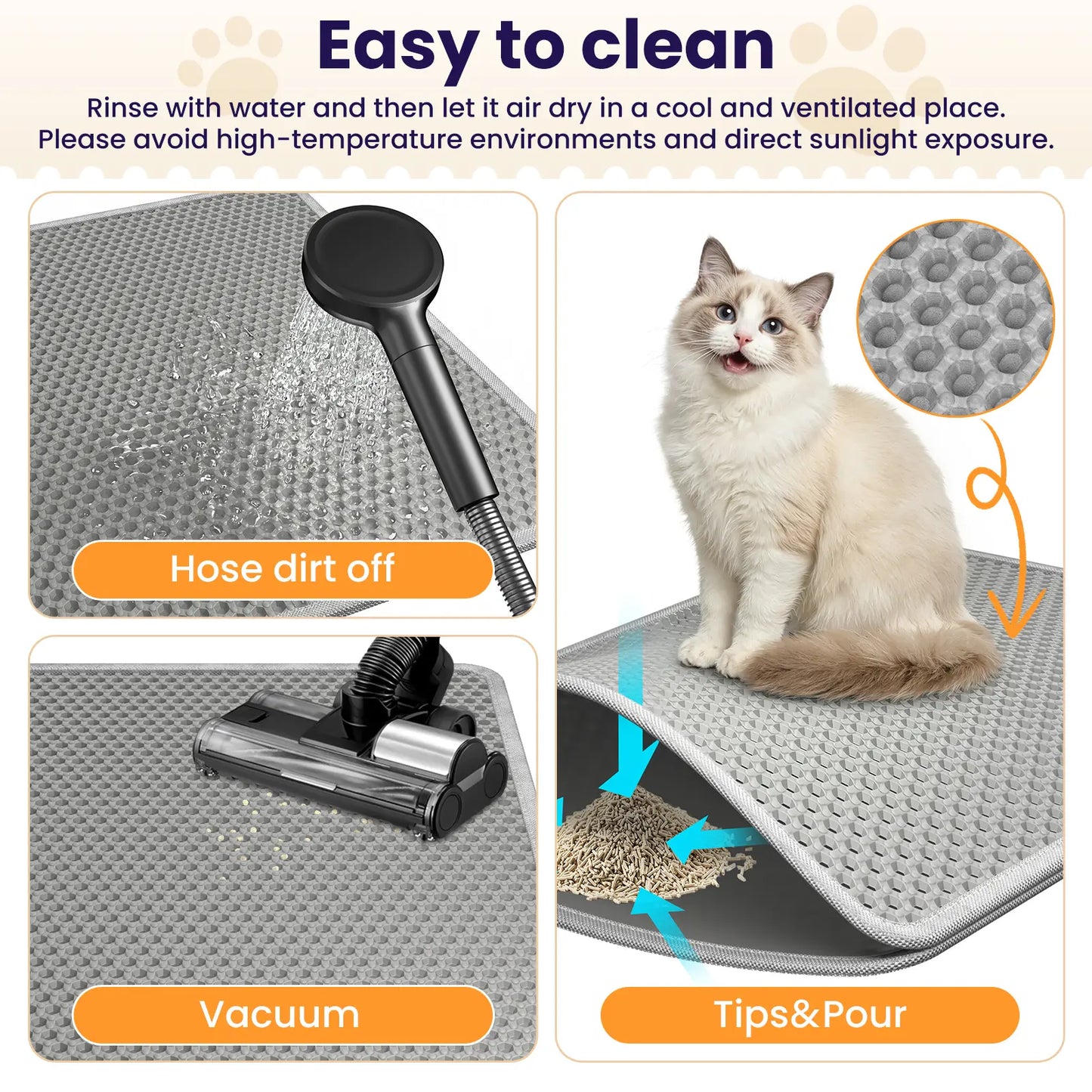 Easy-Clean Cat Litter Trapping Mat | Waterproof & Urine-Proof Floor Protection, 22X16 Inch, Grey Non-Slip Mat#Summervibes #Petlovers