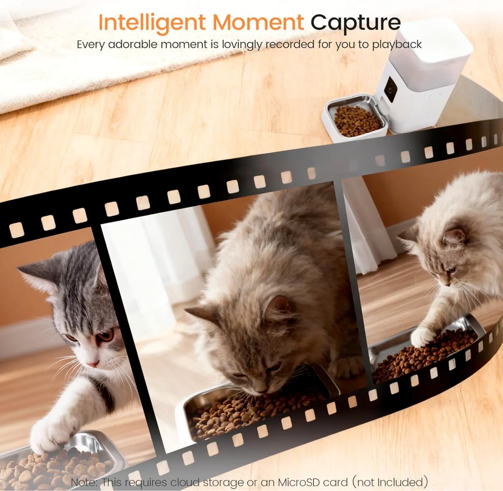 Smart Automatic Pet Feeder with HD Camera, 5G Wifi App Control, Two-Way Audio, Night Vision & Portion Scheduling for Cats & Dogs, Stainless Steel Bowl
