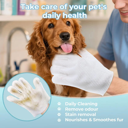 Pet Grooming Gloves and Wipes for Dogs and Cats - Moisturizing, Hypoallergenic, Rinse-Free Cleaning and Deodorizing Solution (6 PCS)