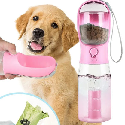 Ultimate 3-in-1 Portable Water Bottle for Dogs - Travel Bowl, Treat Container & Poop Bag Holder - Perfect for Summer Adventures with Large Dogs - Blue, 20Oz