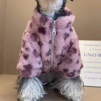 Chic Monogram Faux Fur Dog Coat - Stylish Designer Jacket for Small Dogs & Puppies